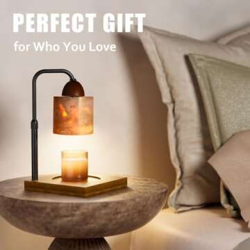 VANCE HOME Candle Warmer Lamp with Timer, Adjustable Height Dimmable Candle Lamp Warmer for Bedroom, Wax Warmer Lamp for Scented Candles with Marble, 2 Bulbs House Warming Gifts for Mom (Cylinder)