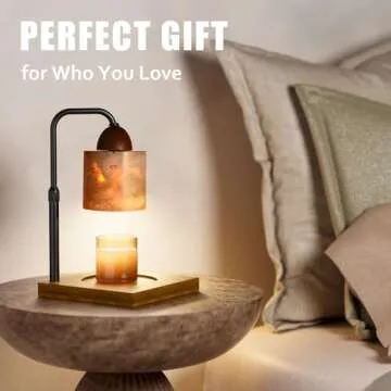 VANCE HOME Candle Warmer Lamp with Timer, Adjustable Height Dimmable Candle Lamp Warmer for Bedroom, Wax Warmer Lamp for Scented Candles with Marble, 2 Bulbs House Warming Gifts for Mom (Cylinder)