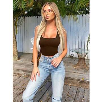 OQQ Women's 3 Piece Tank Tops Ribbed Seamless Workout Exercise Shirts 2025 Summer Basic Camis Black Coffee White