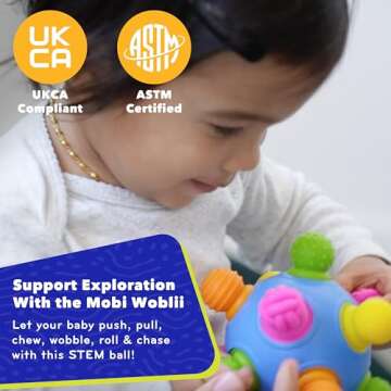 Mobi Games Woblii Activity Toy - Sensory Activities for Toddlers and Kids & BPA-Free & Food Grade Silicone Teething Toy & Montessori Learning Games - for 3 Month Old & Up