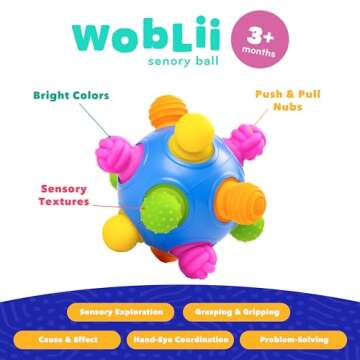 Mobi Games Woblii Activity Toy - Sensory Activities for Toddlers and Kids & BPA-Free & Food Grade Silicone Teething Toy & Montessori Learning Games - for 3 Month Old & Up