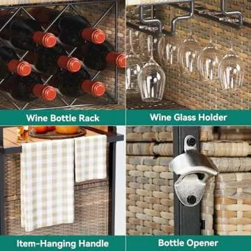 YITAHOME XL Outdoor Kitchen Wicker Island Rolling Cart Bar Table & Storage Cabinet, Wheels and Plastic Wood Extended Table Top, Double Handle for Patio Kitchen or Bar Cart,Light Yellow Gradient