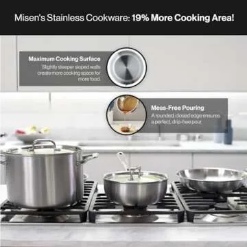 Misen 5-Ply Stainless Steel Cookware Set: 3 QT Stainless Steel Saucier with Lid, 3 QT Saute Pan with Lid & 10" Frying Pan - Excellent Searing, Sauteing & Everyday Cooking 9-Piece Set