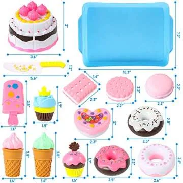 LOVESTOWN Pretend Desserts Food Toy, 15 PCS Play Food Desserts Set for Kids Kitchen, Play Dounts for...