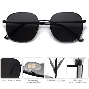 SOJOS Classic Trendy Square Sunglasses for Women Men Cute Big Frame Gold Shades SJ1137, Black/Grey