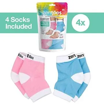 ZenToes Moisturizing Heel Socks 2 Pairs Gel Lined Toeless Spa Socks to Heal and Treat Dry, Cracked Heels While You Sleep (Regular, Blue and Pink)