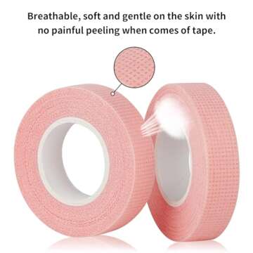 Flezoo 8 Rolls Lash Tape, 9m/10 Yard Pink Adhesive Breathable Fabric Eyelash Makeup Tape for Eyelash Extensions Supplies