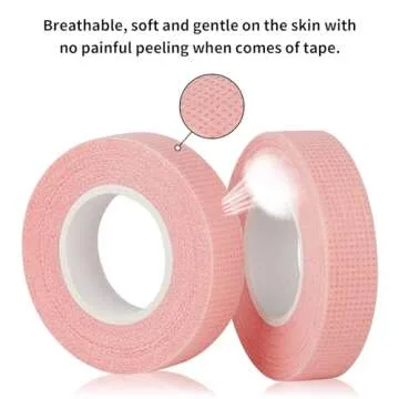 Flezoo 8 Rolls Lash Tape, 9m/10 Yard Pink Adhesive Breathable Fabric Eyelash Makeup Tape for Eyelash Extensions Supplies