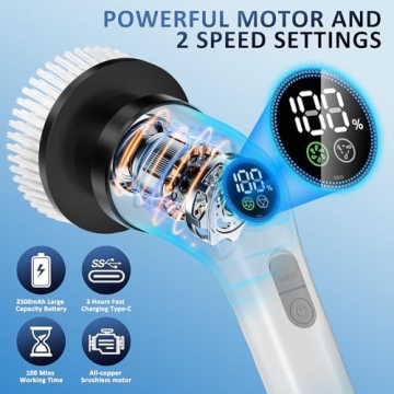 Electric Spin Scrubber with Replaceable Brush Heads for Easy Cleaning