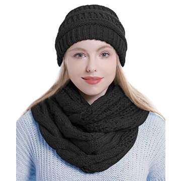 Double Couple Womens Scarf Beanie Hat Set Thick Winter Infinity Scarf Knit Scarfs for Women