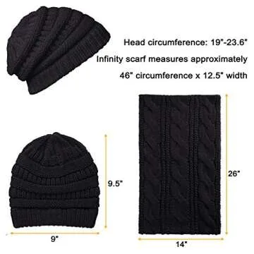 Double Couple Womens Scarf Beanie Hat Set Thick Winter Infinity Scarf Knit Scarfs for Women