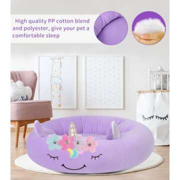 24 Inches Dog Bed for Pet, Plush Pet Bed Fulffy Comfy Padded Cat Mat Sleeping Dog Cot for Medium Small Dogs Puppy Kitty (Unicorn)