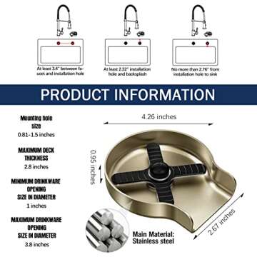 HGN Stainless Steel Glass Rinser for Kitchen Sinks,Bottles Washer For Bar, Kitchen Sink Faucet Cup Rinser,Kitchen Sink Accessories, Brushed Gold
