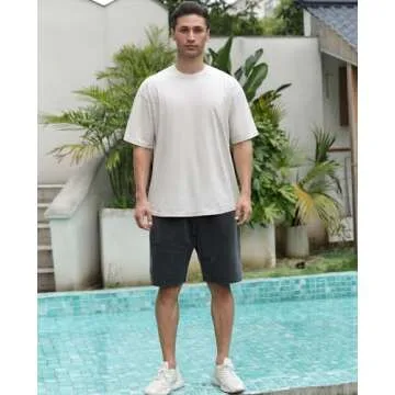 Men's Cotton T-Shirts Oversized Unisex Short Sleeves Casual Loose Wash Solid Basic Tee Tops(Beige S)
