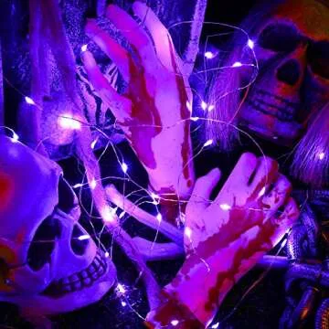 BrizLabs Purple Halloween Lights, 19.47ft 60 LED Purple Fairy Lights, 2 Modes Battery Halloween Stri...