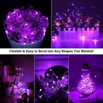 BrizLabs Purple Halloween Lights, 19.47ft 60 LED Purple Fairy Lights, 2 Modes Battery Halloween String Light, Indoor Silver Wire Halloween Twinkle Lights for Halloween Themed Party Carnival Decoration