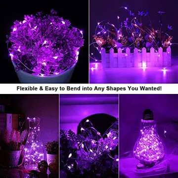 BrizLabs Purple Halloween Lights, 19.47ft 60 LED Purple Fairy Lights, 2 Modes Battery Halloween String Light, Indoor Silver Wire Halloween Twinkle Lights for Halloween Themed Party Carnival Decoration
