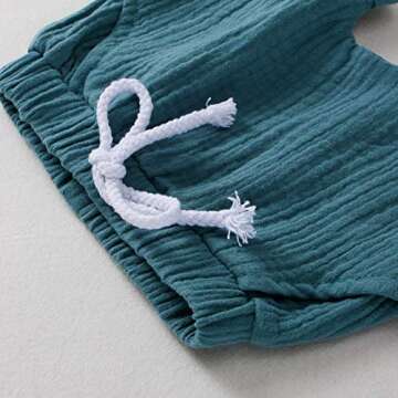 Booraho Newborn Baby Clothes Unisex Set Solid Color Short Sleeve T-Shirt Tops Shorts Pant 2PCS Outfits (Blue Green , 12-18 Months )