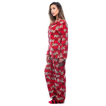#followme Printed Microfleece Button Front PJ Pant Set with Socks 6370-10237-L, Red-Bite Me Gingergirl