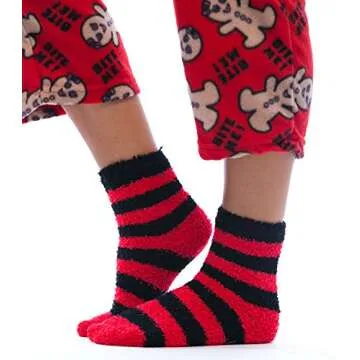 #followme Printed Microfleece Button Front PJ Pant Set with Socks 6370-10237-L, Red-Bite Me Gingergirl