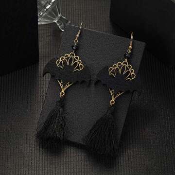 Black Bat Tassel Earrings for Women, Punk Gothic Lolita Retro Jewelry Halloween Party