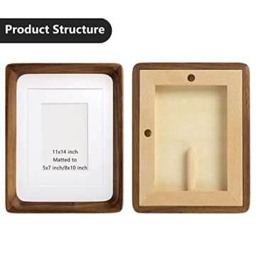 Natural Wood Photo Frames Inspired Tabletop Picture Frame with Mat, Vertical or Horizontal Display (Walnut, 11x14 matted to 5x7/8x10)