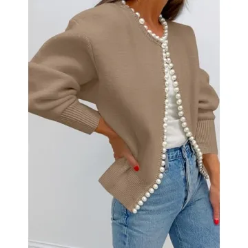 Stylish Open Front Cardigan with Pearl Detail - ZESICA