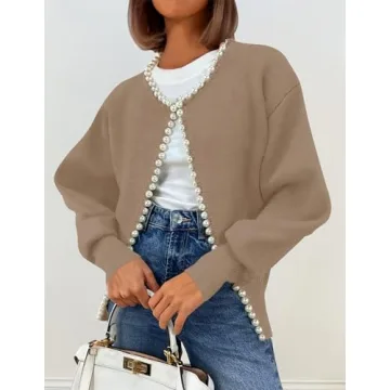 Stylish Open Front Cardigan with Pearl Detail - ZESICA
