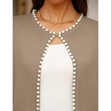 Stylish Open Front Cardigan with Pearl Detail - ZESICA