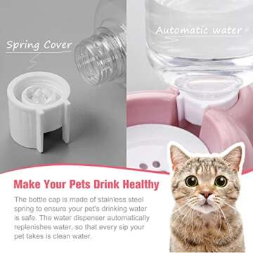 Dog Bowls, Cat Food and Water Bowl Set with Water Dispenser and Stainless Steel Bowl for Cats and Small Dogs - Pink