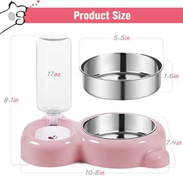 Dog Bowls, Cat Food and Water Bowl Set with Water Dispenser and Stainless Steel Bowl for Cats and Small Dogs - Pink