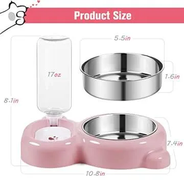 Dog Bowls, Cat Food and Water Bowl Set with Water Dispenser and Stainless Steel Bowl for Cats and Small Dogs - Pink