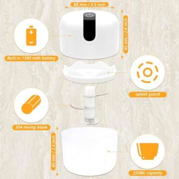 KUFUNG Electric Mini Garlic Chopper - 250ml USB Rechargeable with 3 Reinforced Blades - Portable and...