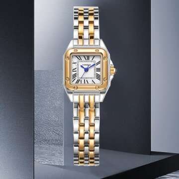 FANMIS Women Vintage Square Watches Updated Luxury Ladies Quartz Wrist Watches Stainless Steel Band ...