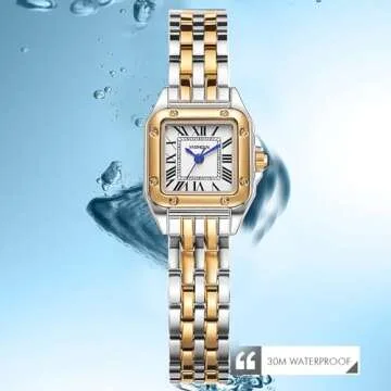 FANMIS Women Vintage Square Watches Updated Luxury Ladies Quartz Wrist Watches Stainless Steel Band Women Waterproof Small Gold Watch Luxury Casual Fashion Bracelet (Gold Silver)