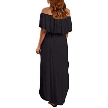 VERABENDI Women's Off Shoulder Summer Casual Long Ruffle Beach Maxi Dress with Pockets (X-Small, Black)