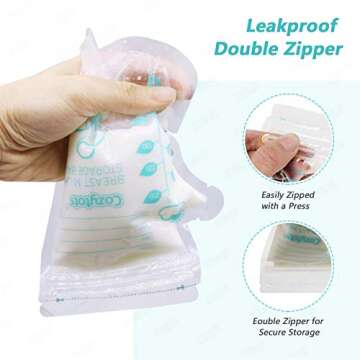 Cozytots Breastmilk Storage Bags 8.5 OZ Pre-Sterilized Breast Milk Storing Bags 250ml Self Standing Milk Bags Breastfeeding Breastmilk Storage Container Milk Saver Nursing Bags 100 Count