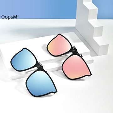 OopsMi Clip On Sunglasses Polarized Unisex Large Lightweight For Prescription Glasses (Blue Lens)