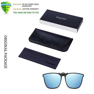 OopsMi Clip On Sunglasses Polarized Unisex Large Lightweight For Prescription Glasses (Blue Lens)