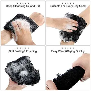 Geiserailie African Long Bathing Net Sponge Long Shower Body Scrubber Back Scrubber Skin Smoother Net Bathing Sponge for Daily Use or Stocking Stuffer(Black)