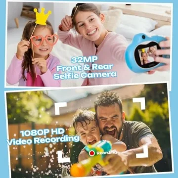 Simrex Kids Camera, Mini Children Digital Camera for Kids Video Camcorder Shockproof Toys with 2.0" IPS HD Screen, Bluetooth Speaker Gift for Child Included 32GB TF Cards