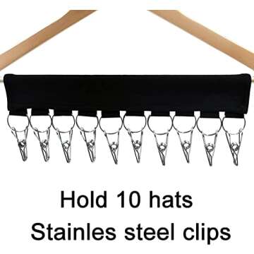 YYST Stainless Steel Cap Organizer Hanger, Hat Holder, Hat Organizer - Change Your Ordinary Hanger to Cap Organizer Hanger,Black