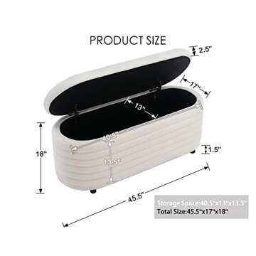 LZAREAL 45.5 Inch Storage Ottoman Bench Upholstered Faux Fur Bedroom Benches for Living Room/Bedroom & Hallway, Tufted Foot of Bed Bench Footrest Stool with Foam Padded Seat, Fur White