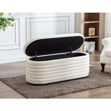 LZAREAL 45.5 Inch Storage Ottoman Bench Upholstered Faux Fur Bedroom Benches for Living Room/Bedroom & Hallway, Tufted Foot of Bed Bench Footrest Stool with Foam Padded Seat, Fur White