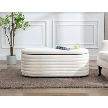 LZAREAL 45.5 Inch Storage Ottoman Bench Upholstered Faux Fur Bedroom Benches for Living Room/Bedroom & Hallway, Tufted Foot of Bed Bench Footrest Stool with Foam Padded Seat, Fur White