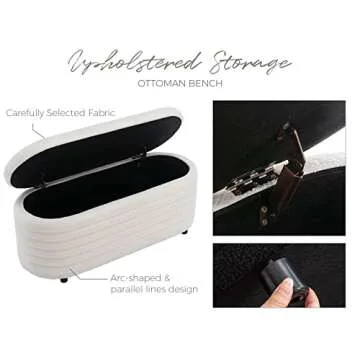 LZAREAL 45.5 Inch Storage Ottoman Bench Upholstered Faux Fur Bedroom Benches for Living Room/Bedroom & Hallway, Tufted Foot of Bed Bench Footrest Stool with Foam Padded Seat, Fur White