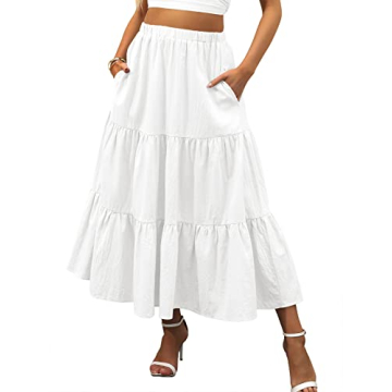 Trendy ANRABESS Boho A-Line Midi Skirt with Pockets