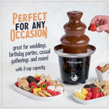 Nostalgia 3 Tier Electric Chocolate Fondue Fountain Machine for Parties - Melts Cheese, Queso, Candy, and Liqueur - Dip Strawberries, Apple Wedges, Vegetables, and More - 24-Ounce - Black, Small