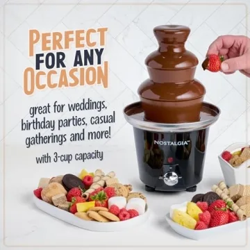Nostalgia 3 Tier Electric Chocolate Fondue Fountain Machine for Parties - Melts Cheese, Queso, Candy, and Liqueur - Dip Strawberries, Apple Wedges, Vegetables, and More - 24-Ounce - Black, Small