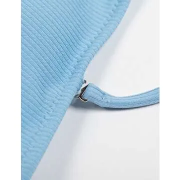 HAHASOLE Women's Sexy Ribbed Bandeau Bikini Set in Blue